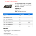 thumbnail image 2 of Left Headlight Assembly - Compatible with 2008 - 2012 Honda Accord Sedan 2009 2010 2011, 2 of 2