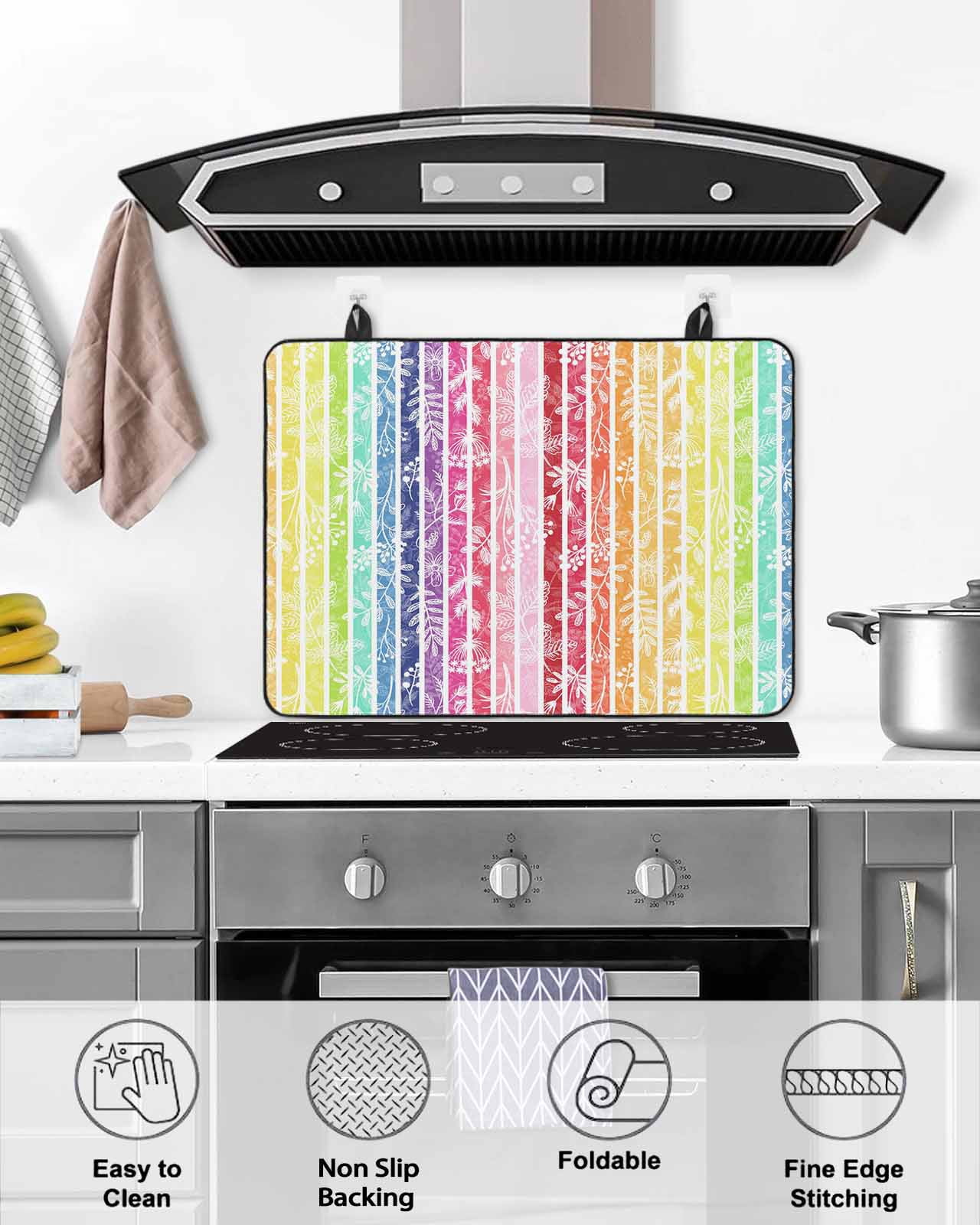 Large Induction Cooktop Protector Mat Dandelion Stove Top Covers for Electric Stove, Rainbow Stripes Modern Minimalist Flowers Decorative Stove Burner Cover Mats, Glass Top Stove Cover