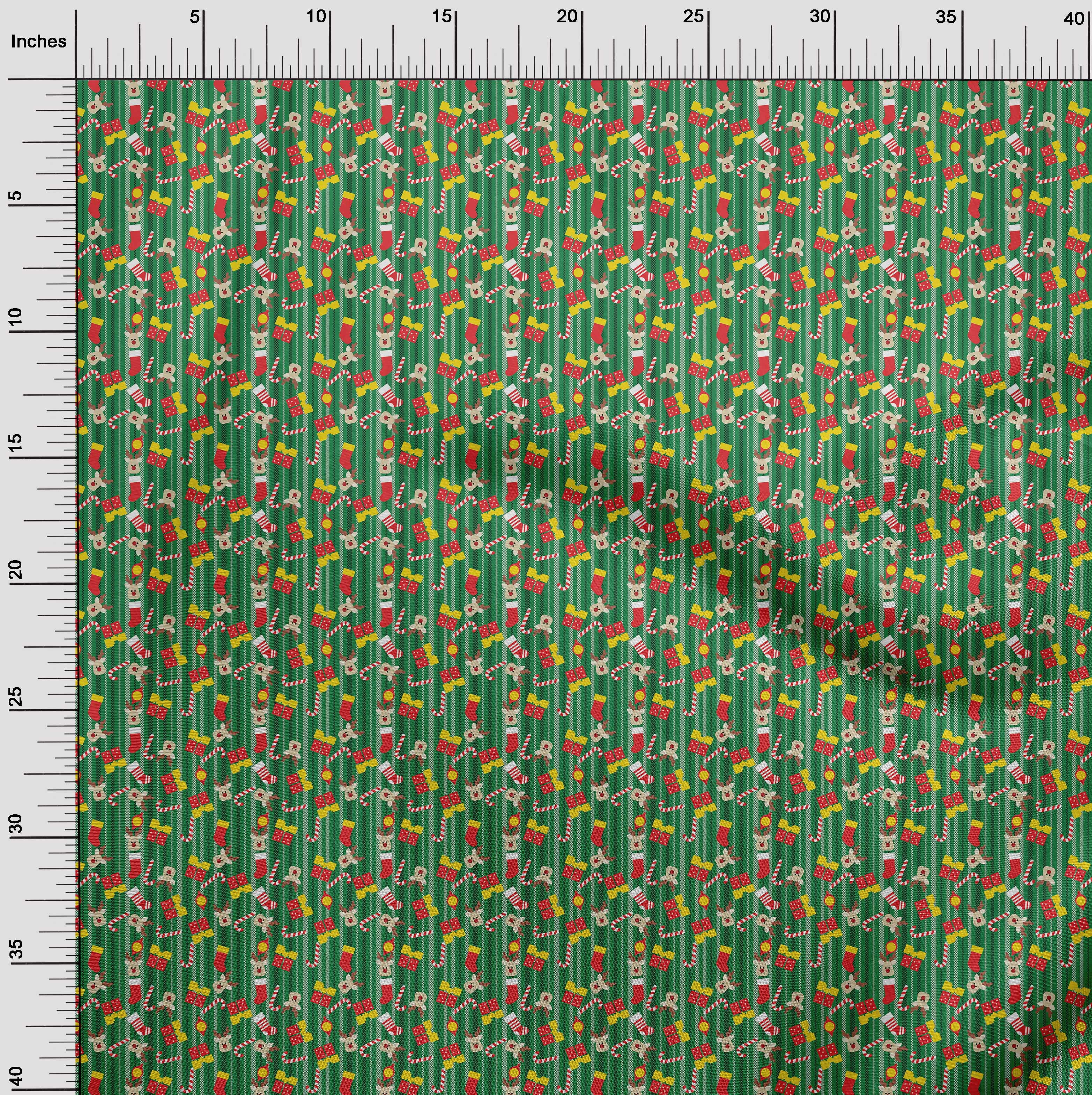 oneOone Polyester Spandex Green Fabric Merry Christmas Sewing Material Print Fabric By The Yard 56 Inch Wide-PE6