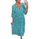 thumbnail image 3 of Vestido largo con cuello en V estampado informal Tallas grandes Moda Cuello floral Cintura Cintura alta Vestido largo, Cuello en V cruzado Manga 3/4, 3 of 5