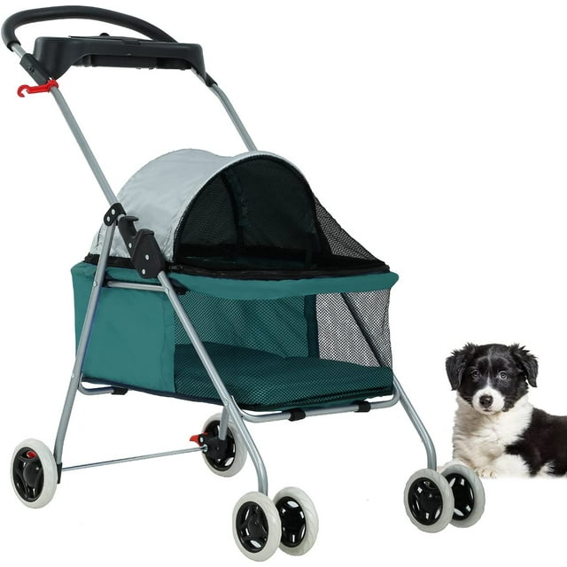FDW BestPet Poussette pour Animaux 4 Roues Chic Pliable Imperméable Portable de Voyage Poussette pour Chat Chien, Porte-Gobelet, Sarcelle Chic
