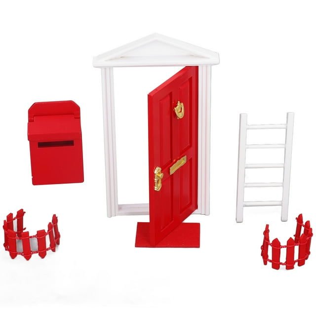Dollhouse Miniature Wooden Door Mini Wooden Door Set Exquisite Workmanship Vivid Details Saturated Color Tiny Wooden Tooth Fairy Door For 1:12 DollhouseRed ANGGREK Juguetes