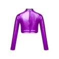 thumbnail image 2 of Mufeng Kids Girls Metallic Sequin Dance Crop Top Long Sleeve T-shirt for Modern Hip Hop Jazz Ballet Purple 6, 2 of 5