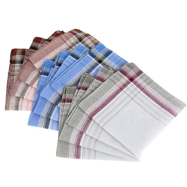 12pcs Mens Handkerchiefs Assorted Pure Cotton Handkerchiefs 14.96x14.96inch Men‘s Stripe Checkered Pattern Handkerchiefs Pocket Square Hankies Soft Cotton Pocket Handkerchiefs for Men Wom