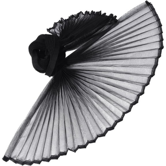 1.09 Yards 63 Inch Black Ruffled Organza Trim Pleated Tulle Mesh Sheer Transparent Chiffon Trimming Lace Edging Polyester Fabric for Sewing Making Clothing Dress Home Decor DIY Craft Supply