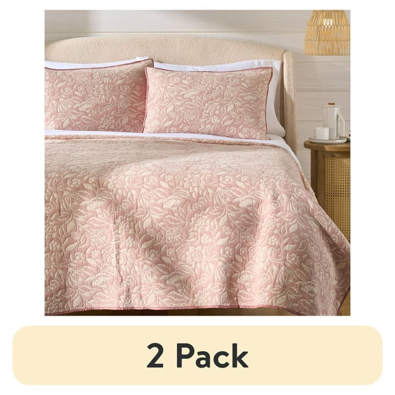 (2 pack) Better Homes & Gardens Floral Matelass Quilt, Full/Queen, Pink Rose Bedding