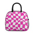 thumbnail image 2 of Pink and White Wavy Checkered Pattern Insulated Leakproof Lunch Box for Work, Lunch Bag for Women Men, Loncheras Para Mujer for Beach Travel Picnic Camping, 2 of 6