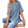 thumbnail image 4 of Womens Oversized T Shirts Summer Casual Loose Fit Striped Knit Batwing Sleeves Tunic Tops, 4 of 6