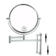 Lansi 7X Magnification Wall Mount Makeup Mirror Adjustable Height Double-Sided Mirrors for Bathroom Vanity, Round Shape Finish Chrome