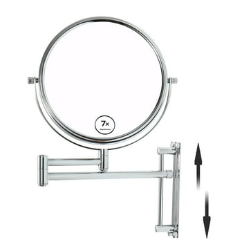 Lansi 7X Magnification Wall  Makeup Mirror Adjustable Height Double-Sided Mirrors for Bathroom Vanity, Round Shape Finish Chrome