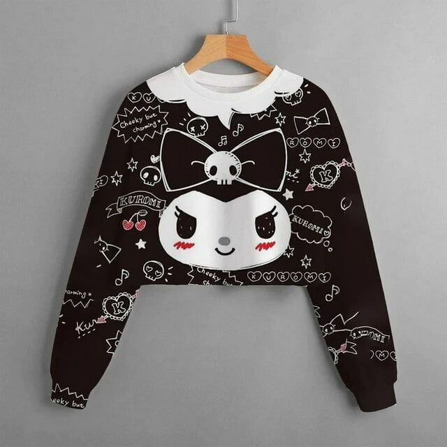 Hello Kitty MINISO Kuromi Chandail à Capuchon Motif à Manches Longues pour Enfants et Filles Haut de Sport en Plein Air Chandail en Molleton