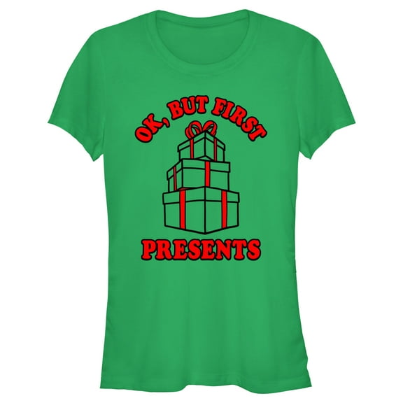 Junior's Lost Gods But First Presents Graphic Tee Kelly Green Medium