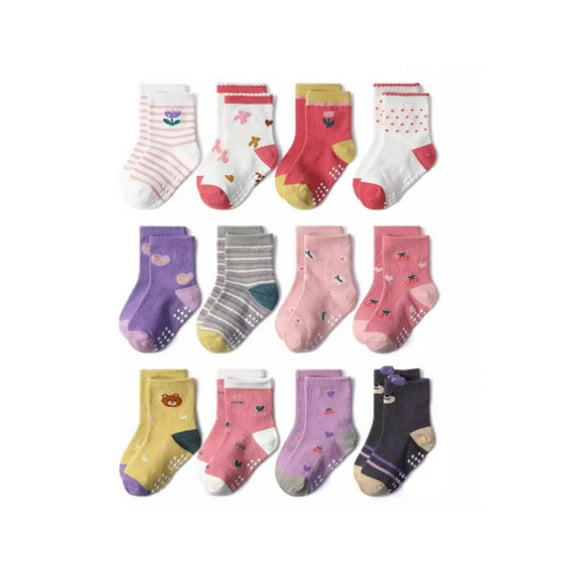 AUQ 12Pcs Kids Socks,Durable Design Girls Socks,Soft and Comfortable Cute Socks