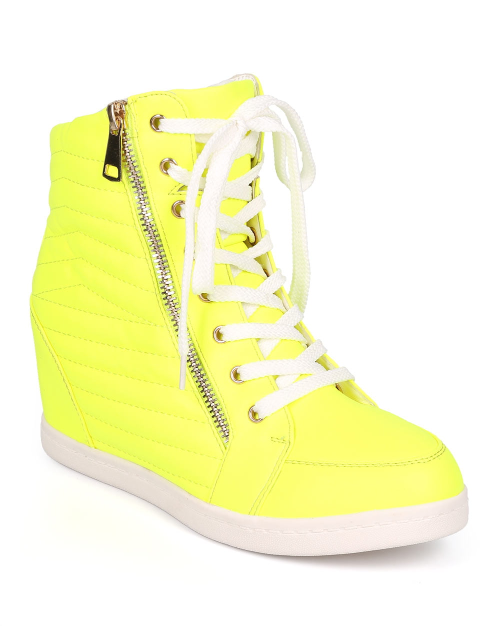 New Girl Link Peggy-61K Leatherette Round Toe High Top Wedge Sneaker