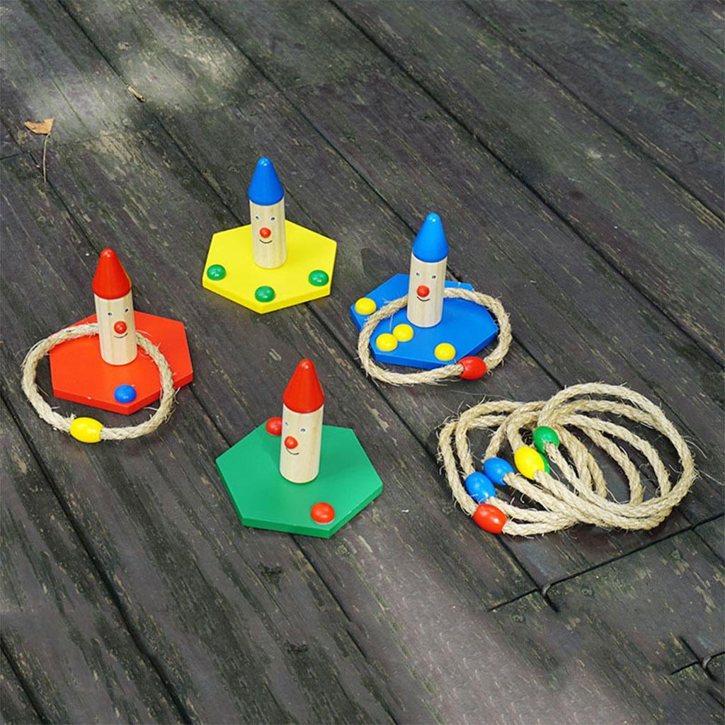 LeeQinersw Wooden Hoop Ring Toss with 4 Pillar & 8 Rings Garden BackYard Game Outdoor Toys
