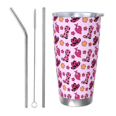 

Zeuib Retro Cowgirl Printed 20oz Stainless Steel Insulated Car Cup Stainless Steel Thermal Cup Vacuum Insulated Leak-proof Travel Mug Cup-Straw Three-piece Set