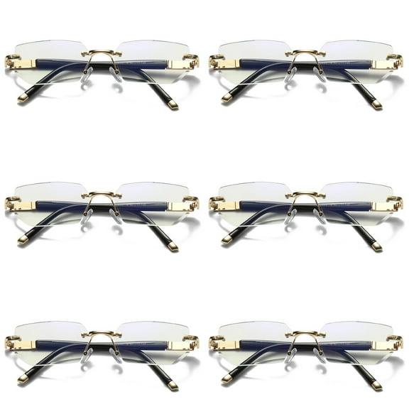 6 Pairs Mens Diamond Shape Rimless Blue Light Blocking Reading Glasses Metal Readers  0.75