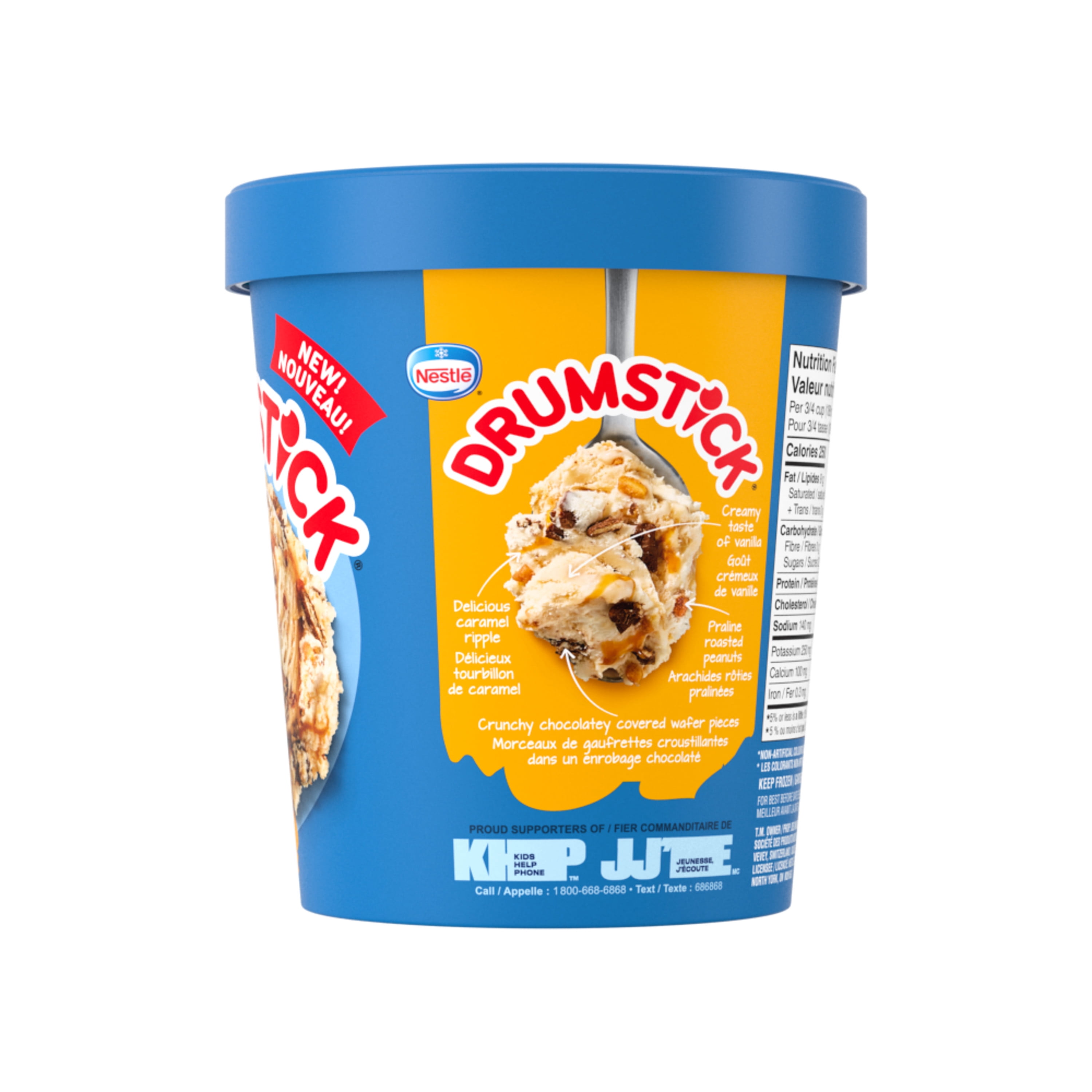 DRUMSTICK Vanilla Caramel, Vanilla Flavoured Frozen Dessert, Caramel, Peanuts, Wafer Pieces, 946 mL