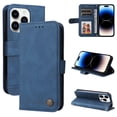 thumbnail image 1 of SaniMore Case for iPhone 14 Pro 6.1" 2022 with Wrist/Crossbody Strap,Retro PU Leather Anti-scratch Card Slots Cash Pocket Kickstand Shockproof Anti-drop Wallet Business Cover For iPhone 14 Pro, Blue, 1 of 10