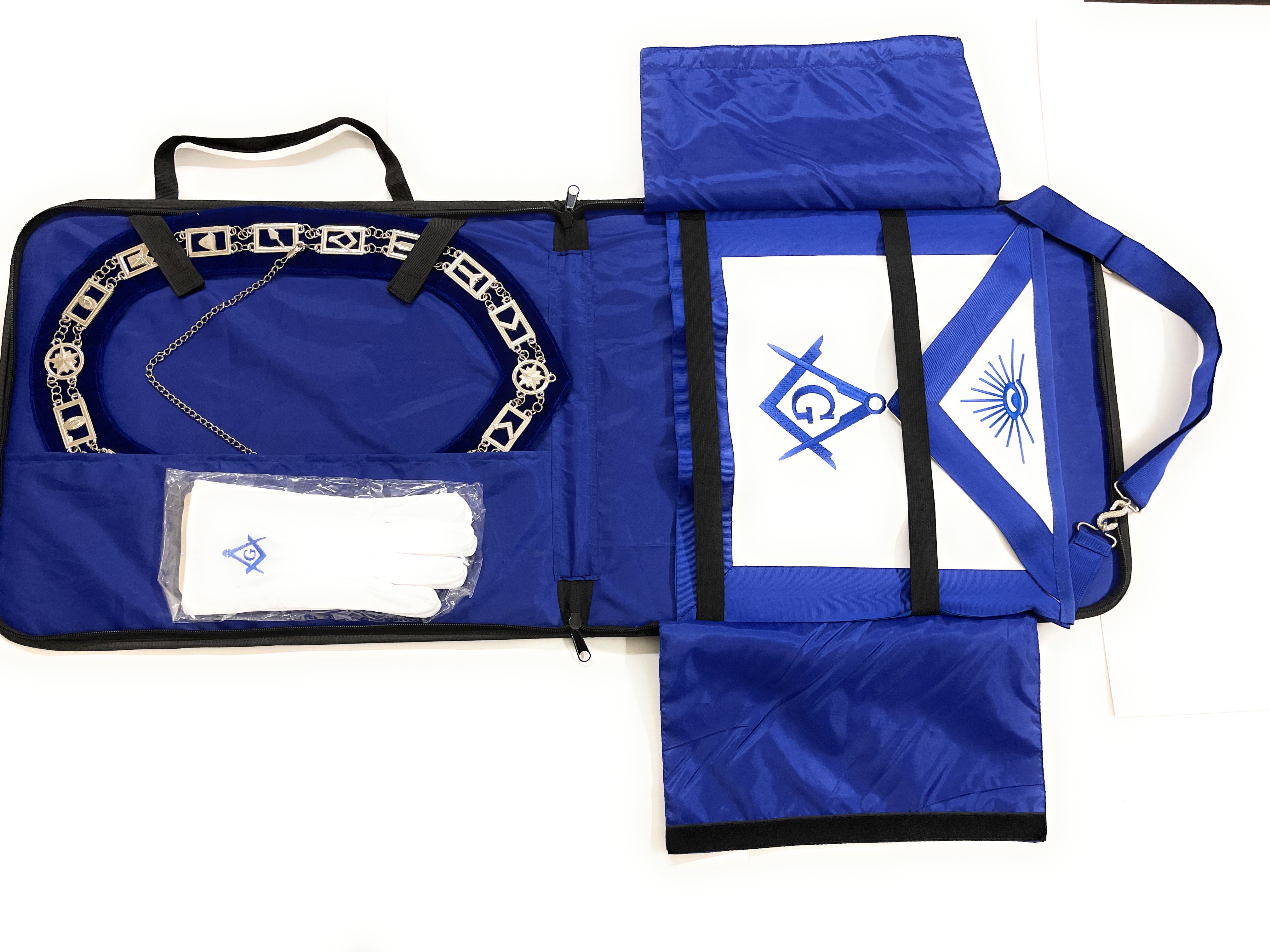 Masonic Regalia Set Blue Lodge Master Mason Apron & Working Tools Collar Chain