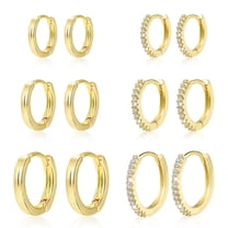 14k Gold Plated Earrings for Women 925 Sterling Silver Post, Hypoallergenic Cubic Zirconia Huggie 6 Pairs Hoop Earring Sets for Multiple Piercing Trendy Jewelry