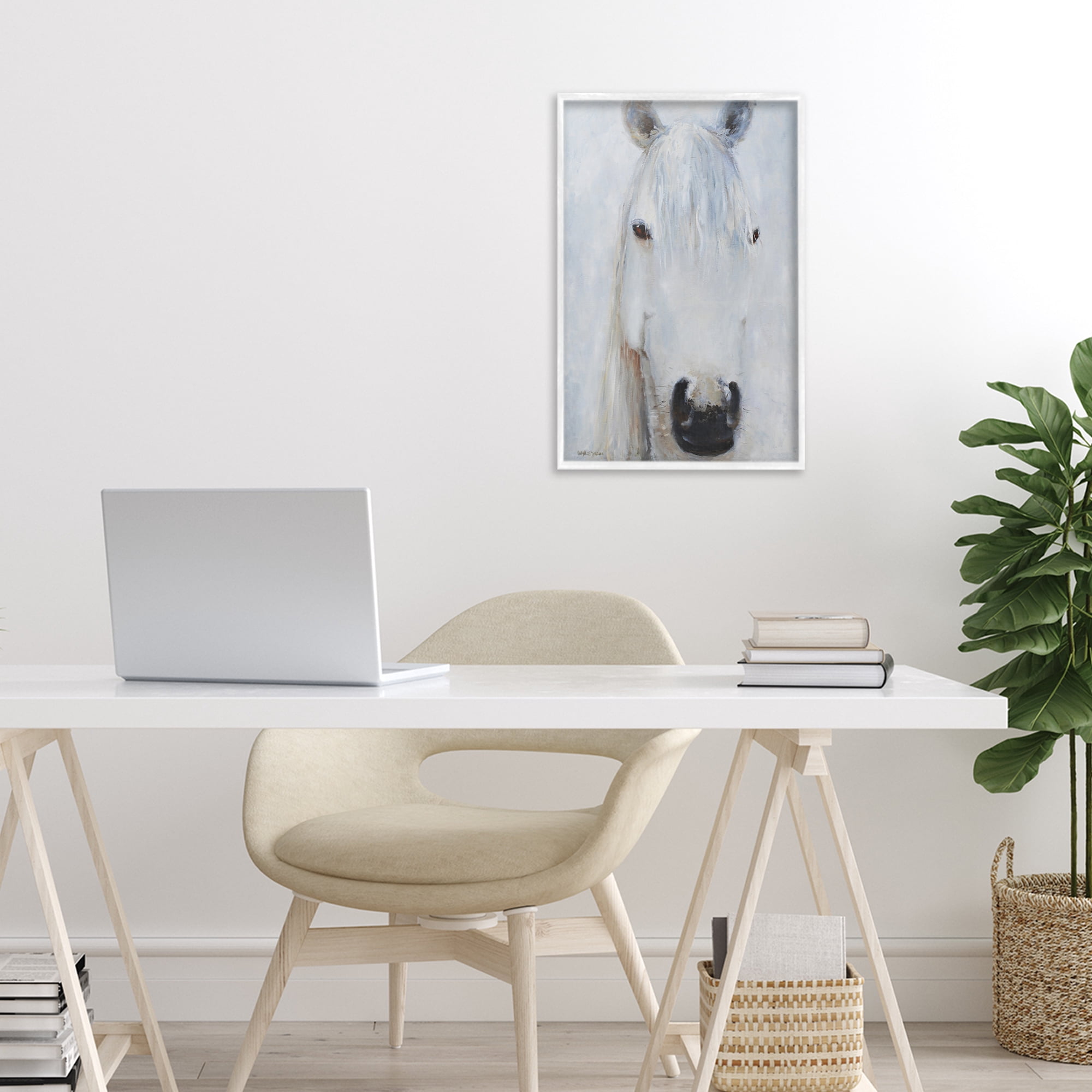 Stupell Industries Pure White Horse Portrait White Framed Giclee Art, design by Jadei Graphics