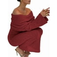 thumbnail image 3 of Women'S Fall Off Shoulder Bodycon Sweater Dress Formal Long Sleeve Elegant Club Party Midi Maxi Dresses Wine Red S, 3 of 9