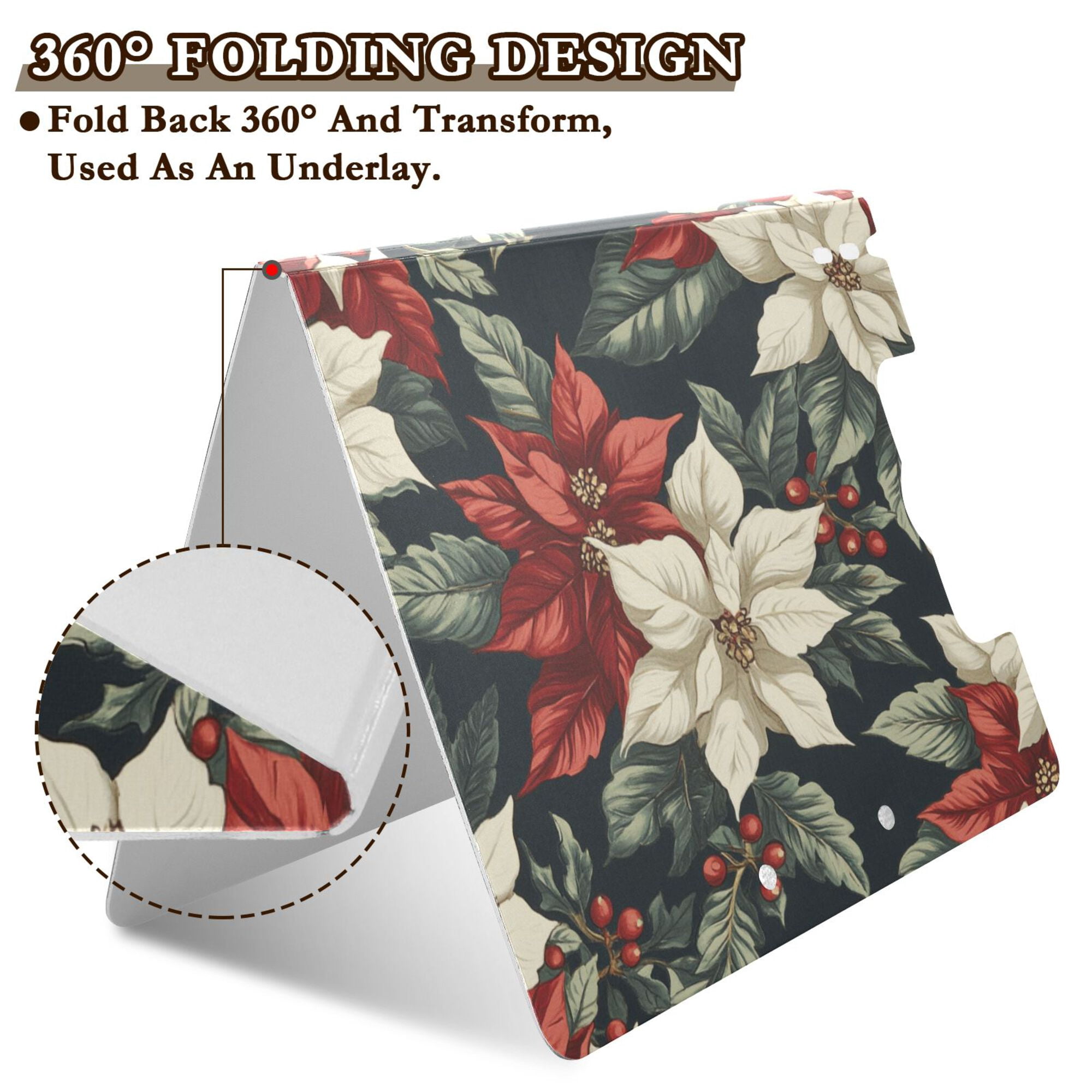 FORMRS A4 Clipboard Folder with Pen Holder Horizontal Foldable School Office Binder, White Christmas Leaves