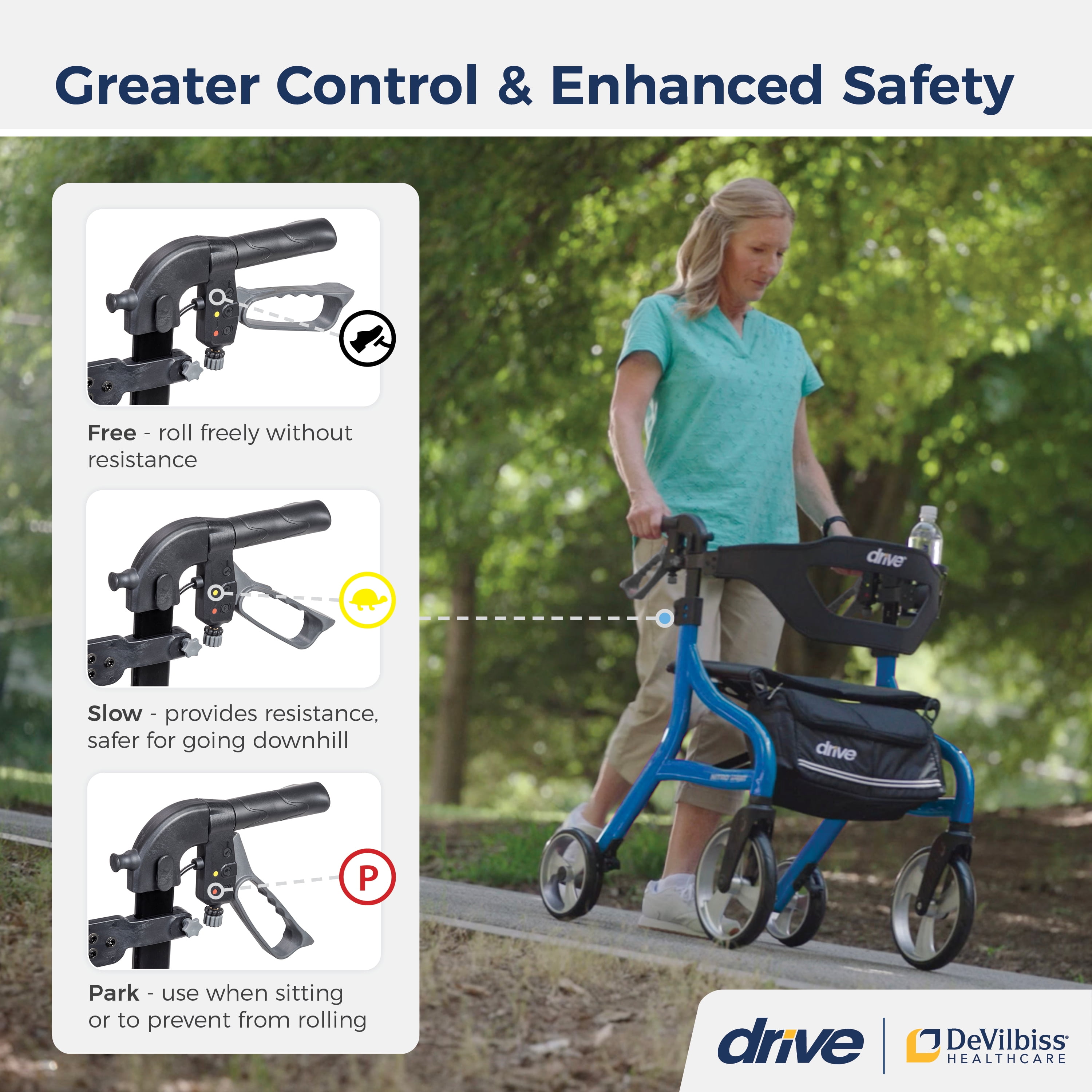 Drive Medical Nitro Sprint Rollator Rolling Walker, Blue