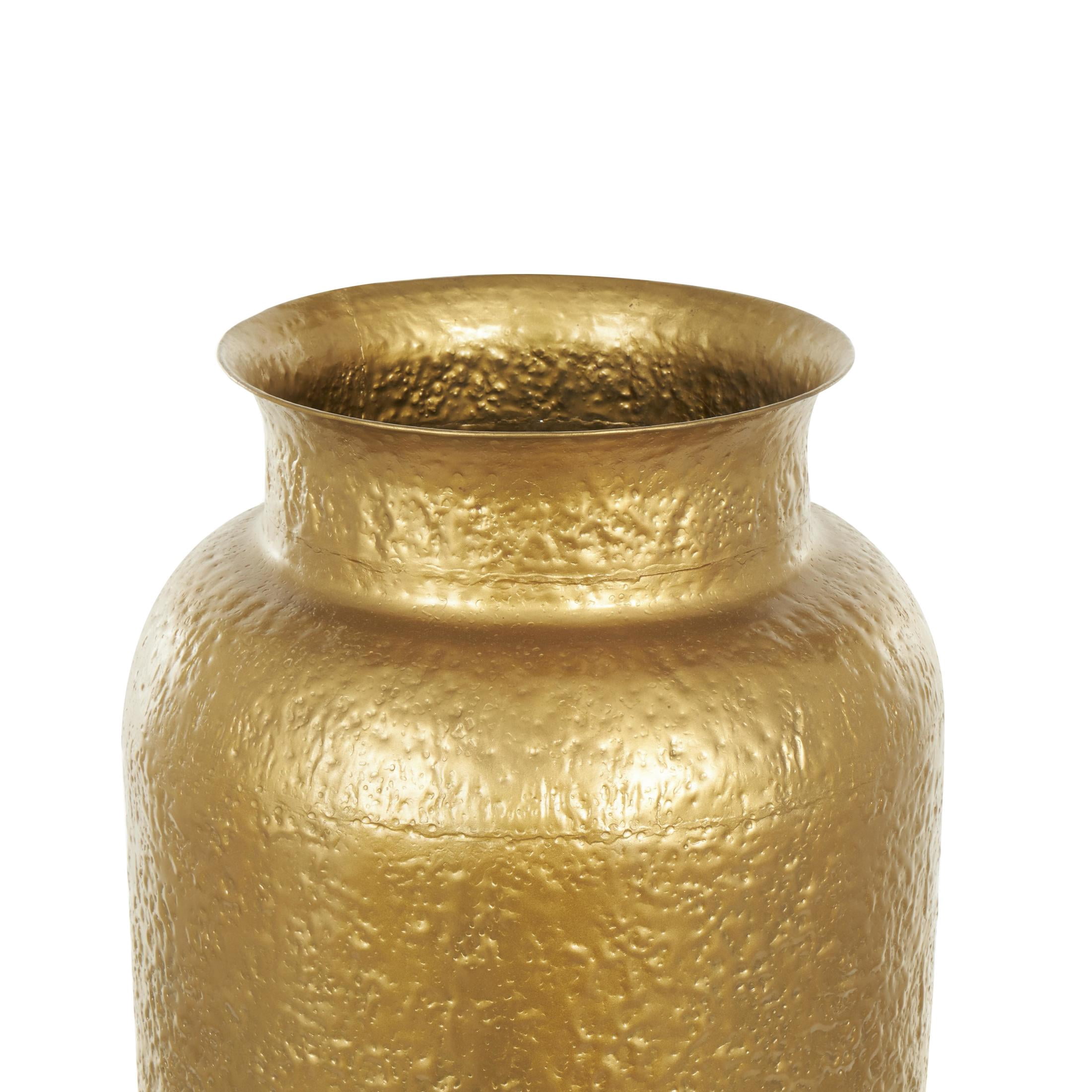 DecMode 40" Tall Textured Hammered Floor Gold Metal Vase