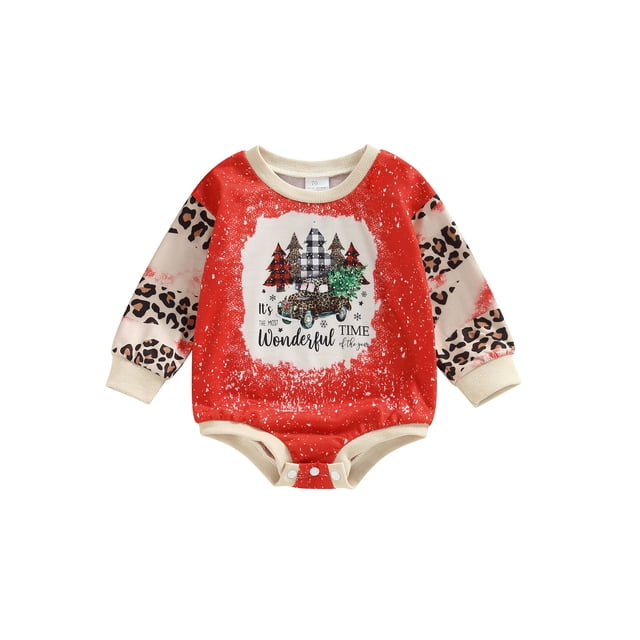 Faithtur Barboteuse Décontractée Automne pour Bébés Filles Garçons Manches Longues Imprimé Arbre de Noël Léopard Patchwork Combinaison