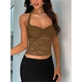 thumbnail image 4 of Lace Tops for Women Halter Going Out Tank Crop Y2K Fashion Top 2025 Trendy Coffee Color XL, 4 of 7