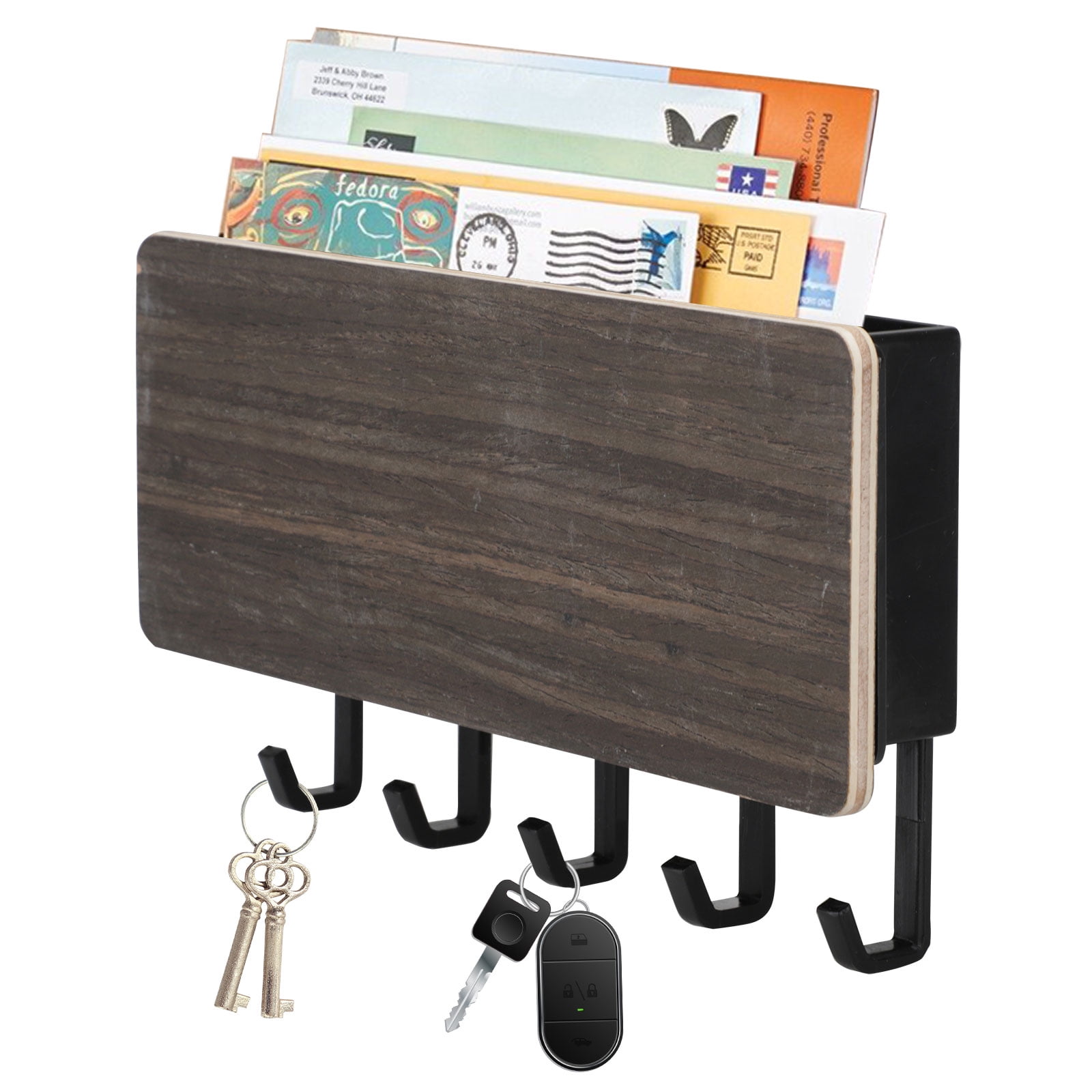 Mail and Key Holder Entryway Wall Mounted Key Organizer Rack Letter Sorter Black 