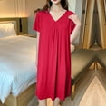 thumbnail image 2 of Diufon Nightgowns for Women Soft Thin Short Sleeve V Neck Pleated Pajamas Dress Casual Home Sleepwear, 2 of 5