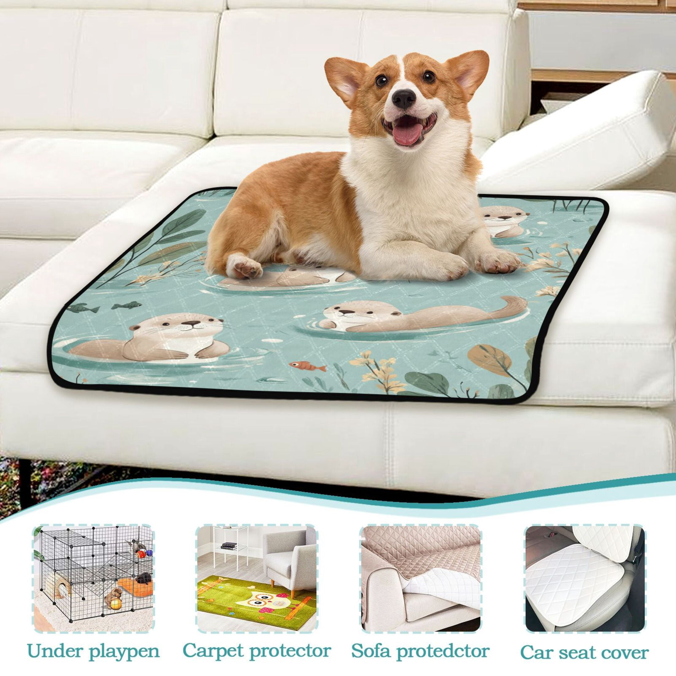 Qxltty Swims Sea Otter Cat litter Pads Pet Set of 3 Diaper Mats Center Anti-leakage Layer Absorbent Soft and Comfortable