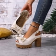 thumbnail image 5 of Dakaela Women's Slingback Chunky Heels Sandals Open Toe Leather Bow Platform Wedge Dress Walking Pumps Shoes for Prom Wedding Party Beige 6, 5 of 8