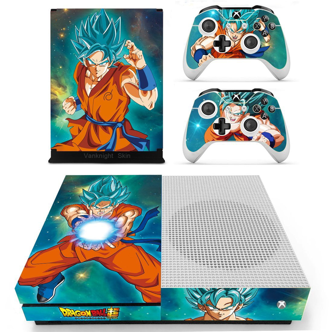 Vanknight Xbox One S Slim XB1 S Console 2 Controllers Remote Skin Set Vinyl Skin Decals Stickers Covers Wrap for XB1 S Anime DBZ Vegeta 