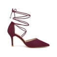 thumbnail image 3 of BLISSFUL STEP Women's Pumps Stilettos Heels Pointed Toe Lace up Pumps Burgundy 6, 3 of 7
