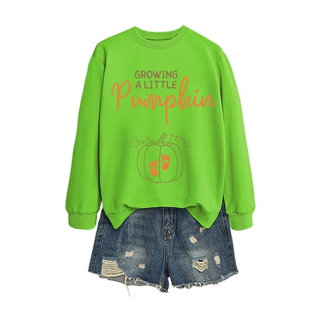 FYEGRE Pumpkin Season Sweatshirt Fall Shirt: Women Atumn Crewneck Tops Thanksgiving Halloween Embroidered Pullover Outfits Mint Green M