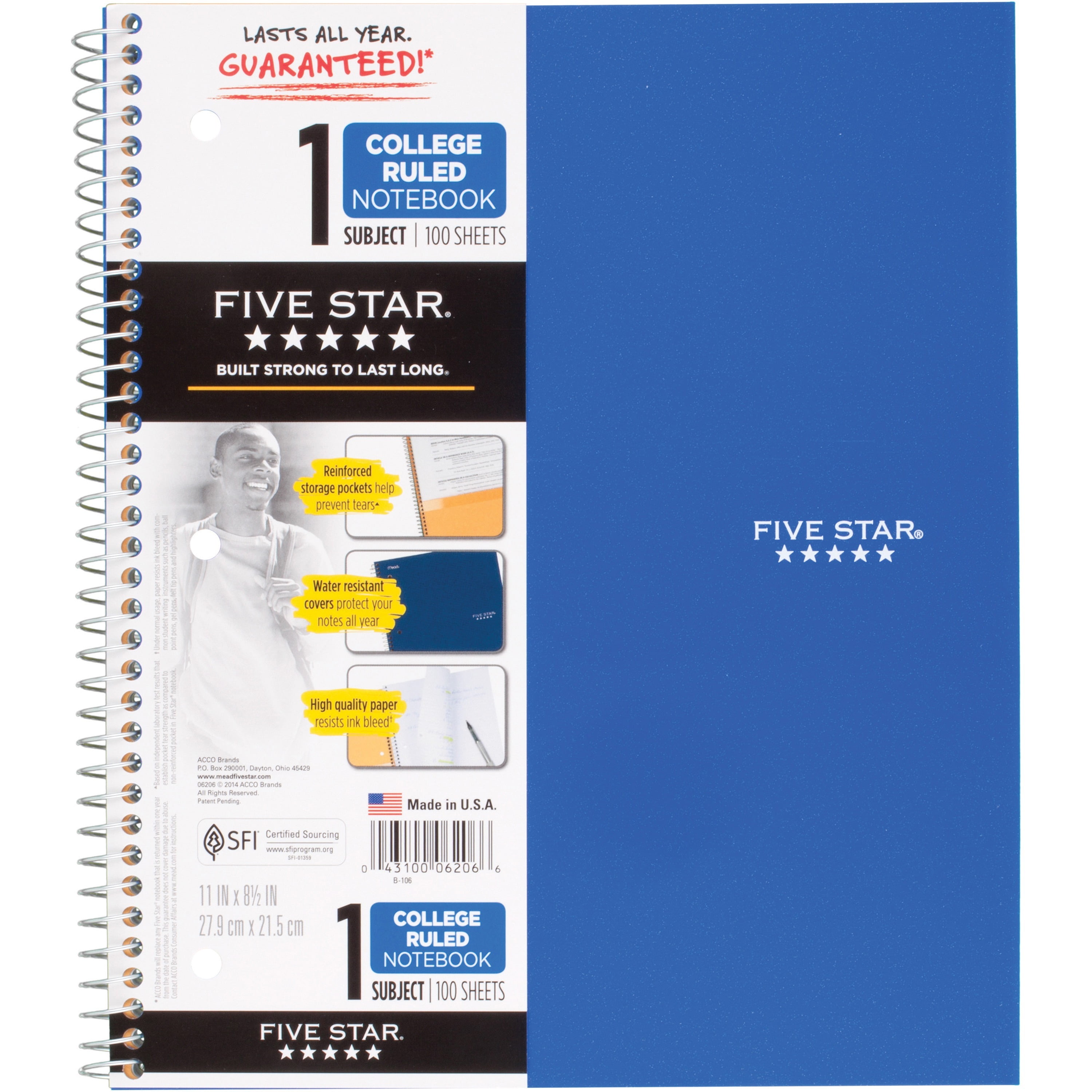 Five Star Spiral Notebook 3 Subject Wide Ruled 150 Sheets 101/2 X 8 for sale online 