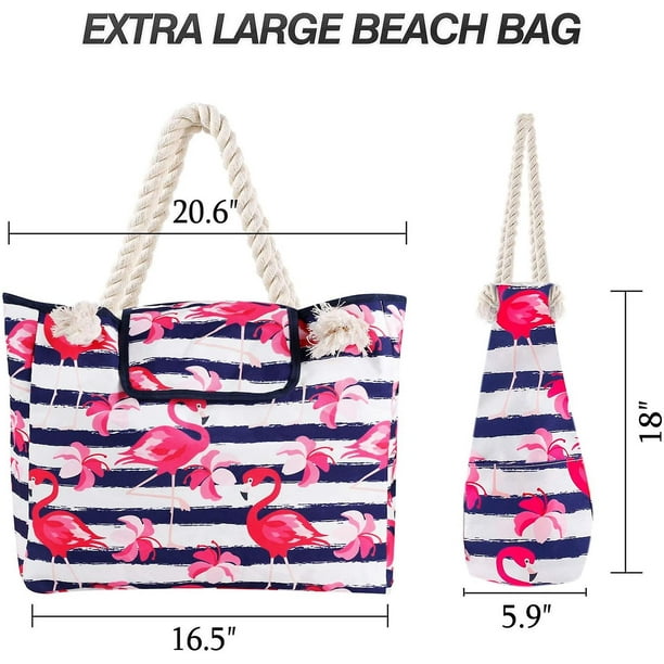 Yeegool Women s Beach Bag Large Waterproof Sandproof Flamingo Tropical Hawaiian Extra Canvas Pool Tote Bag With Zipper Pockets Pink