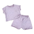 thumbnail image 5 of Laipiong Girls Summer Outfits Casual 2 Piece Stylish Striped Short Sleeve T Shirt and Elastic Waist Shorts Stretch Comfy Sporty Workout Sets, 5 of 5