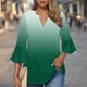 thumbnail image 2 of Tops casuales para mujer,Blusa informal lisa con cuello en V y mangas 3/4 acampanadas para mujer, poliéster, ligera y cómoda, sopatenor, 2 of 8