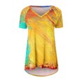 thumbnail image 5 of Tops ! Xihbxyly Shirts for Women, Women's Gradient Printed Blouse V-Neck Short Sleeve Loose T-Shirt Tops Oversized T-Shirt Casual Tops Loose Fit Gold L, 5 of 5
