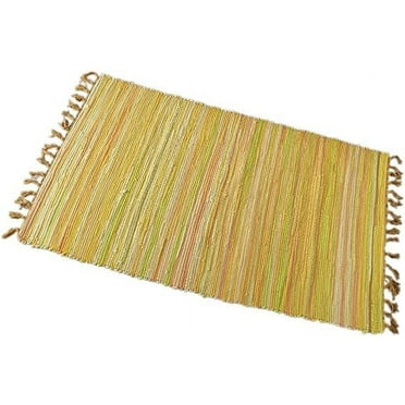 Nvzi Rag Rug, Machine Washable Cotton Reversible Rag Rug Hand Woven Multi Color Striped Area Rug Floor Rugs for Bedroom, Living Room, Kitchen and Laundry Room (20" x 31", Yellow)