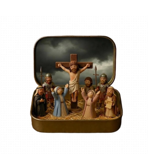 Aodebiao Mini Nativity Set in Tin Box, Holy Family Figurines Religious Christmas Decor,Portable Travel Nativity Scene, Holiday Home Decor, Nativity Scene Set for Christmas Decorations and Gift Giving
