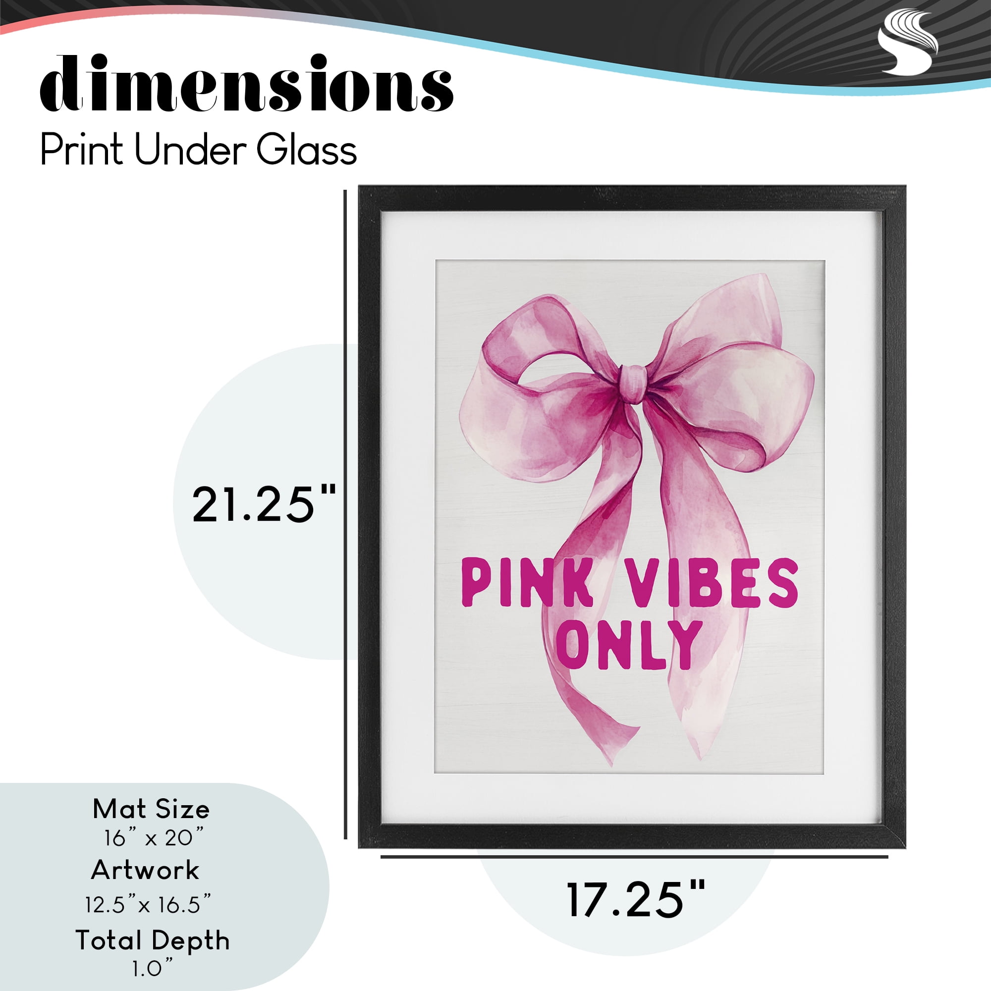 Girly Pink Vibes Only Black Framed Print Under Glass, design by Lettered and Lined
