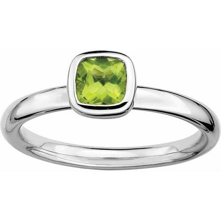 Brilliant Cut Peridot Ring - Sterling Silver Cushion Cut Peridot Ring