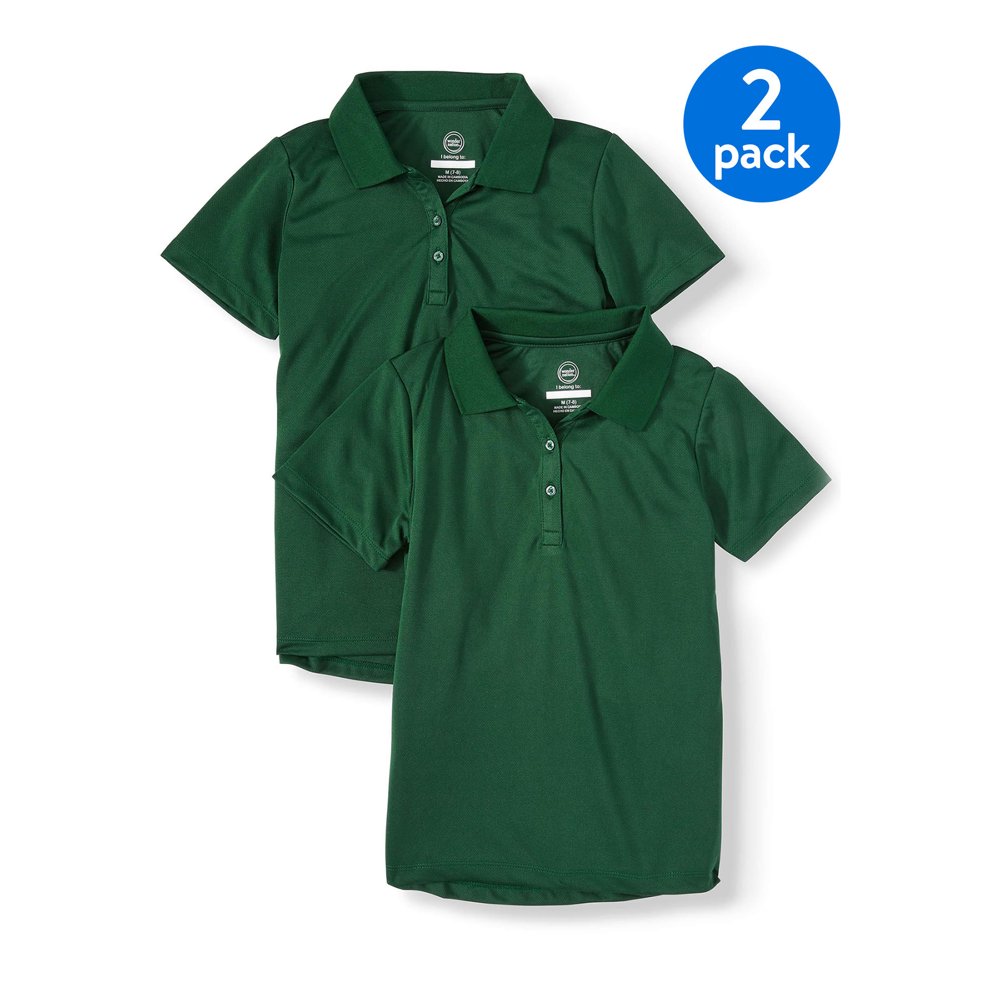Wonder Nation Wonder Nation Girls School Uniform Short Sleeve Performance Polo Shirt, 2Pack