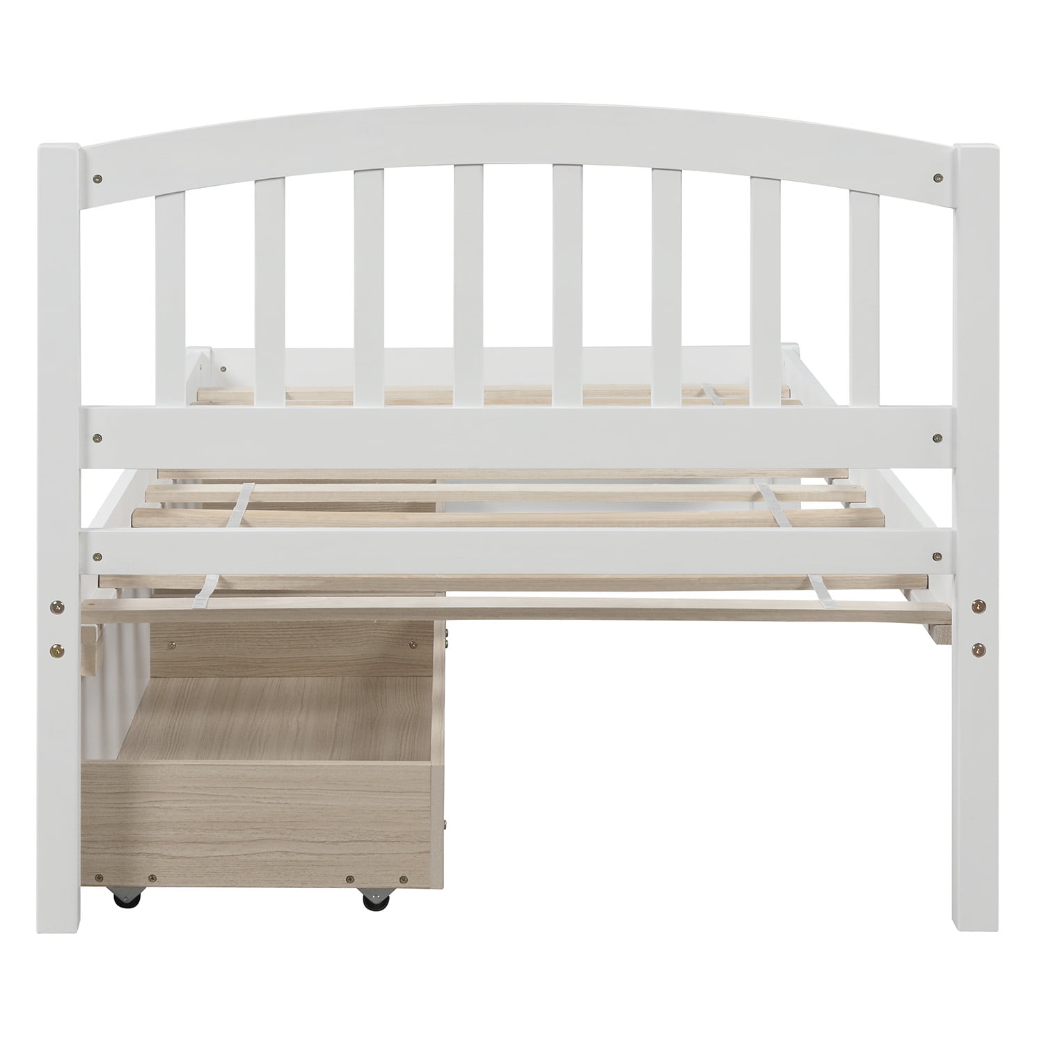 Kadyn Wooden Twin Platform Bed Frame, Storage Bed Platform Bed Frame with Two Drawers and Headboard, Modern Twin Size Bed Frame for Kids Adults, White